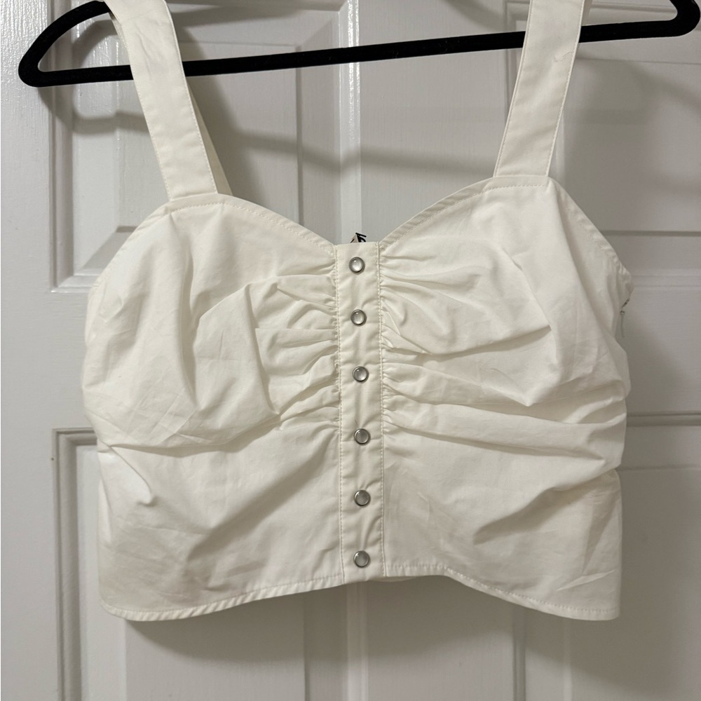 BCBGeneration Cream Button-Front Crop Top